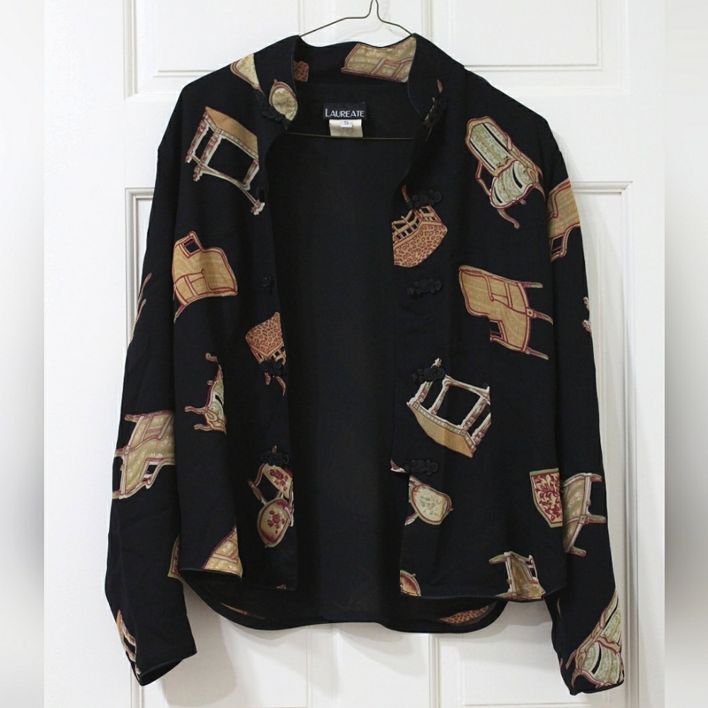 Vintage Laureate Button Up Blouse with Chair Motif